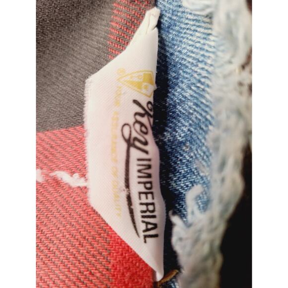 Vtg Key Imperial Buffalo Plaid Flannel Lined Denim Jacket Distress Large Grunge - Picture 4 of 12